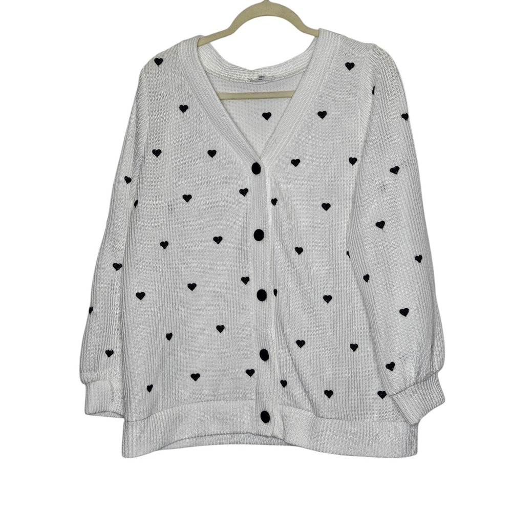 Sweet Salt White Heart Print Button Cardigan‎ Sweater XL Modest Whimsical Twee